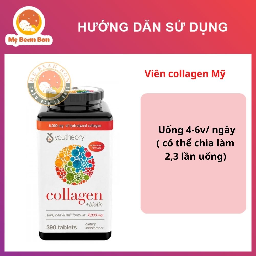 Viên uống cho nữ Collagen và Biotin Youtheory của Mỹ 390 viên giúp làm đẹp da, móng chắc khỏe, tóc óng mượt