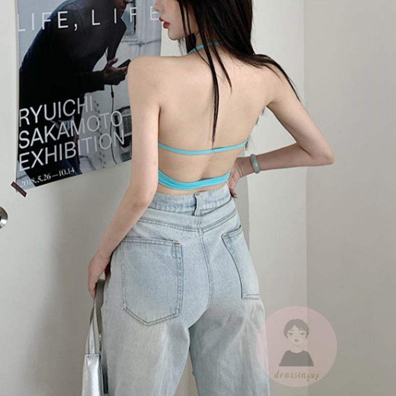 Áo Tank Top Không Tay Hở Lưng Màu Sắc Đơn Giản Dành Cho Nữ