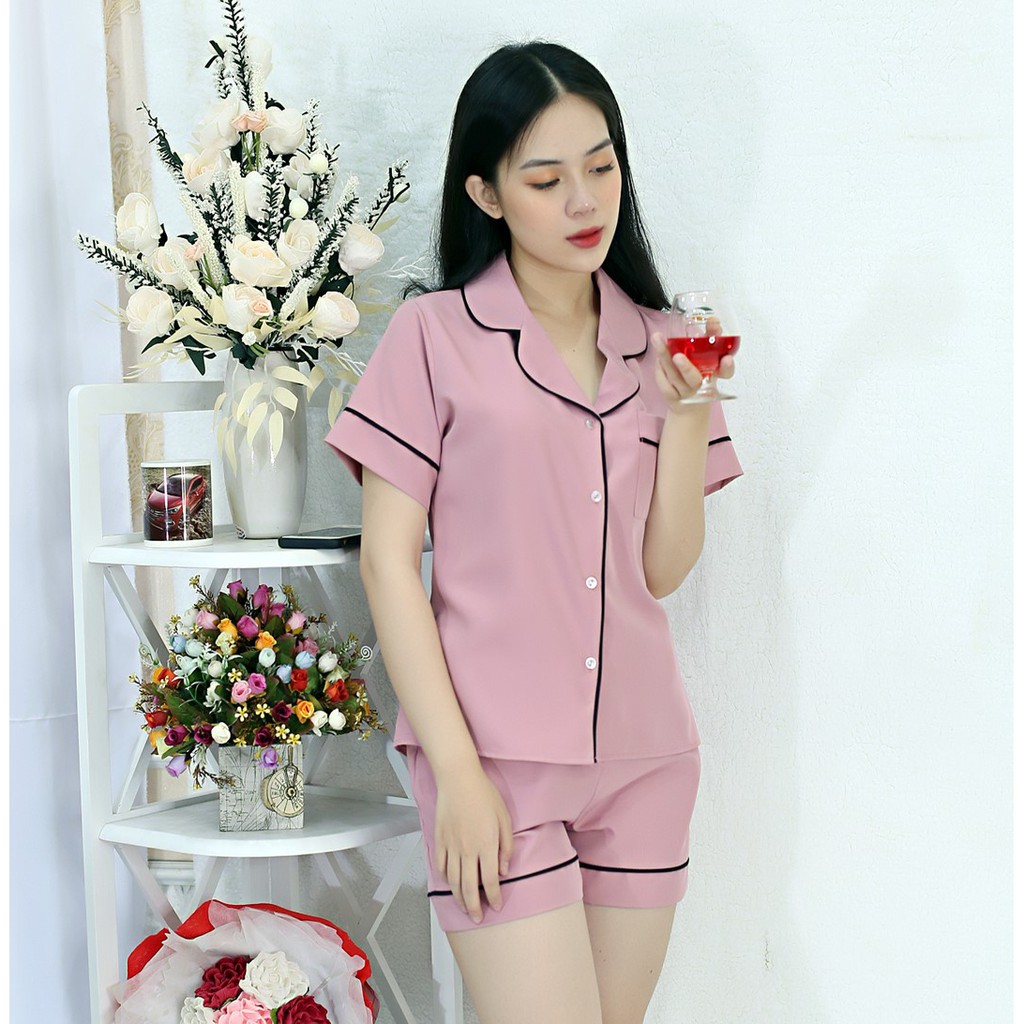 Bộ đồ bộ Pijama màu HỒNG tay ngắn quần ngắn lụa Pháp - Thoải Mái Nhẹ Nhàng