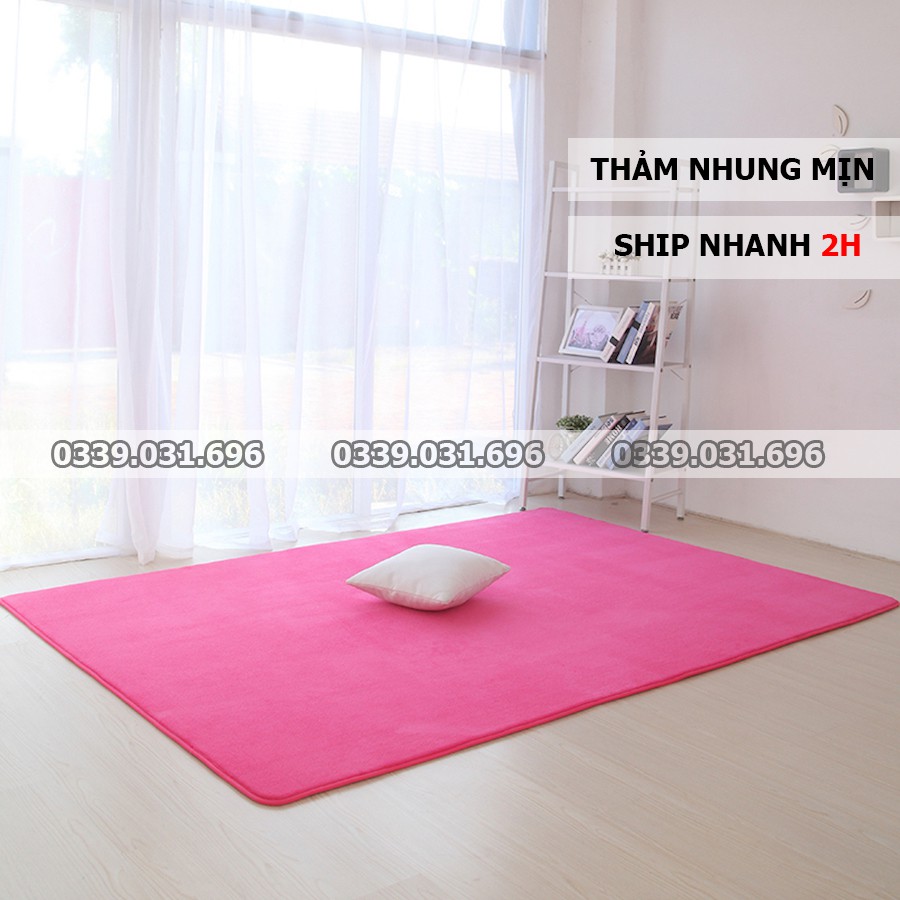 Thảm trải sàn Nhung mịn lông ngắn màu hồng đậm 1m6x1m trang trí phòng khách | phòng ngủ