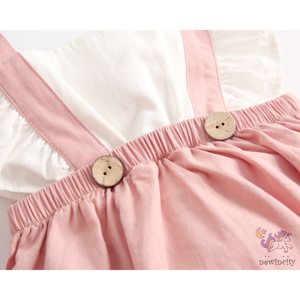 Áo Liền Quần Yếm Tay Loe Xinh Xắn Cho Bé Gái