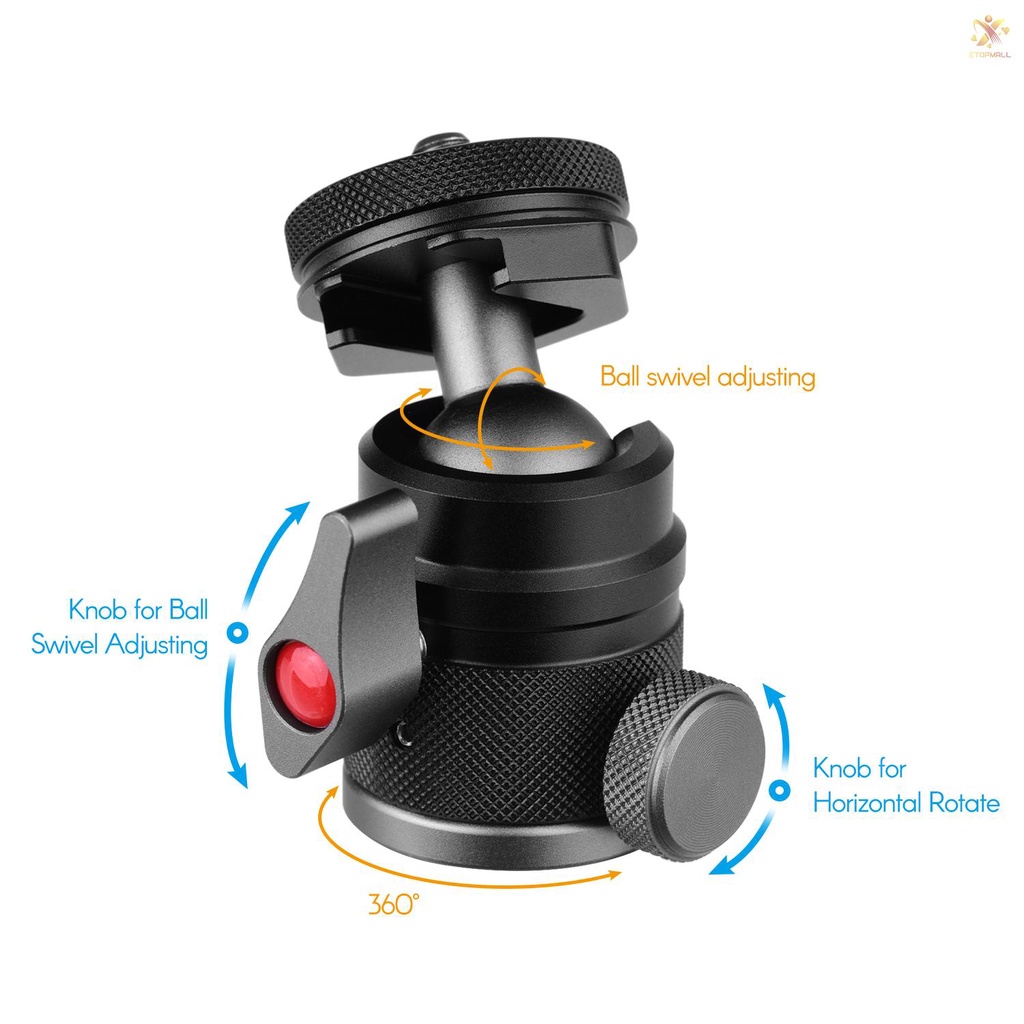 ET Andoer 2 in 1 Mini Cold Shoe Ball Head Dual Use with 1/4 Screw Cold Shoe Mount 360° Swivel Aluminum Alloy Compatible with Camera Phone Holder Speedlite Tripod Selfie Stick