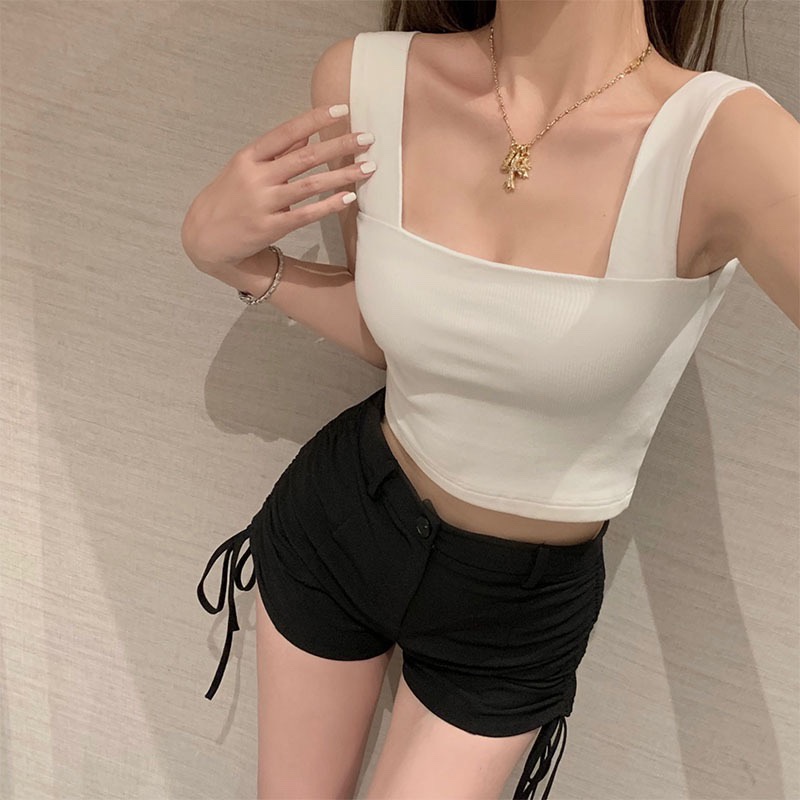 Áo Croptop Nữ Hai Dây Quai Lớn Cổ Vuông Chất Cotton Mềm Mịn Ôm Dáng Sexy