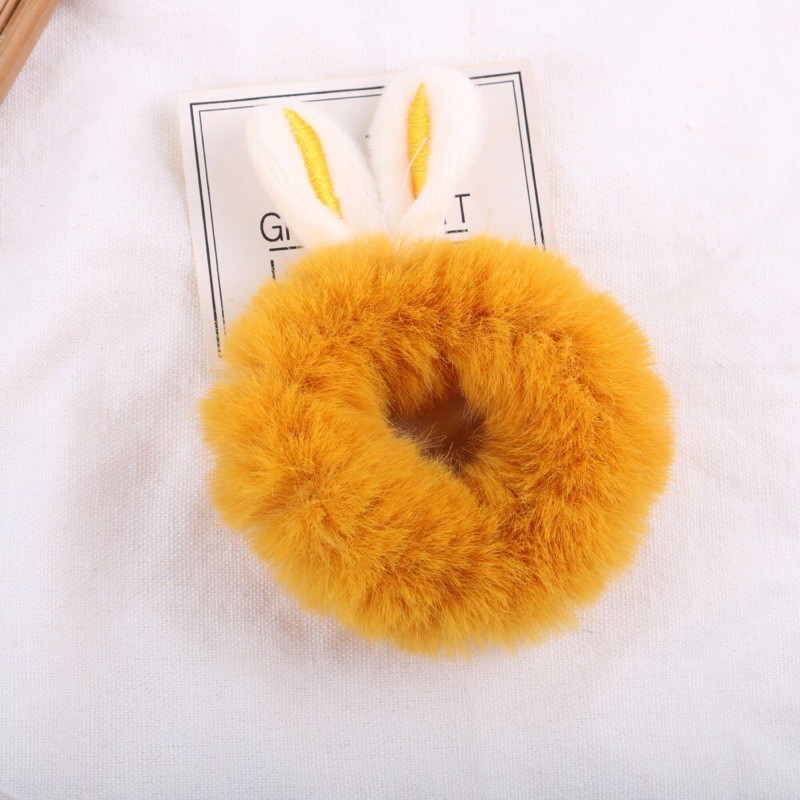 KAL03-Dây buộc tóc Scrunchies bằng vải lông hình tai thỏ dễ thương