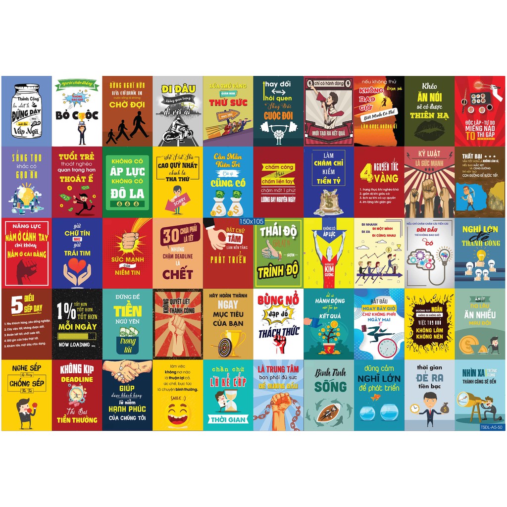 Combo 50 tờ Decal dán tường trang trí khổ A4,A5 - Chủ để Động lực