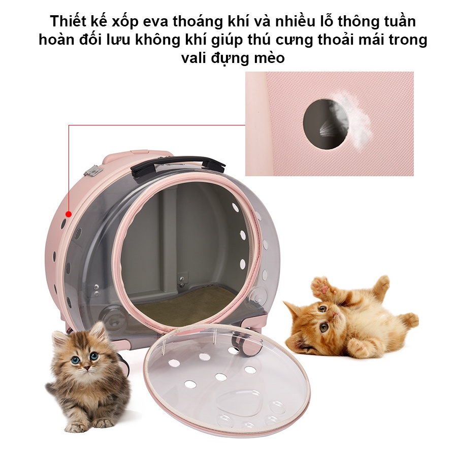 Vali vận chuyển chó mèo Hipipet balo vận chuyển mèo trong suốt thoáng khí có bánh di chuyển tiện lợi