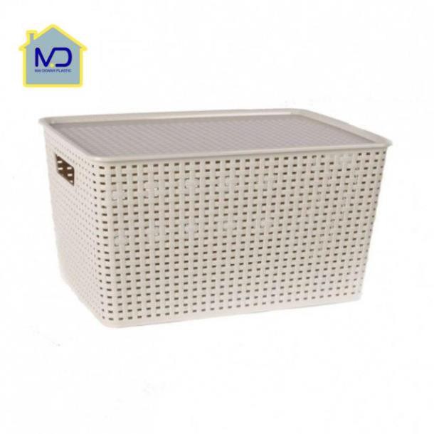 (hot) (Combo 2 giỏ) nhựa đan giả mây đựng đồ kiểu Hàn Quốc có nắp size đại hãng Việt Nhật - Thùng nhựa đan nhiều màu