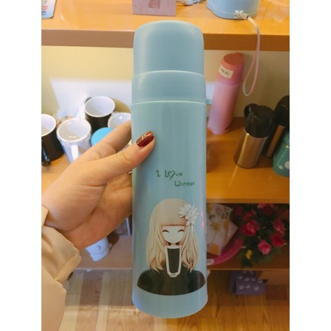 Bình giữ nhiệt hình cô gái kèm cốc