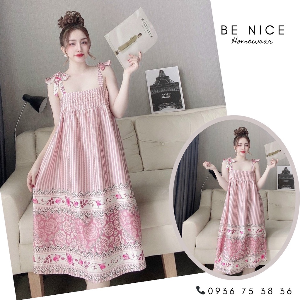 Váy dây nơ thổ cẩm nhiều họa tiết xinh xắn cho nàng nhà Be Nice Homewear