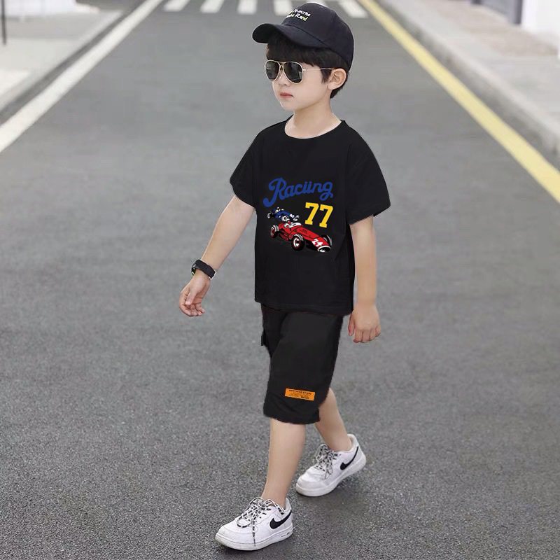 Bộ đồ bé trai Con Xinh cotton hình in Xe đua RACING 77,thời trang dành cho bé từ 4 đến 10 tuổi