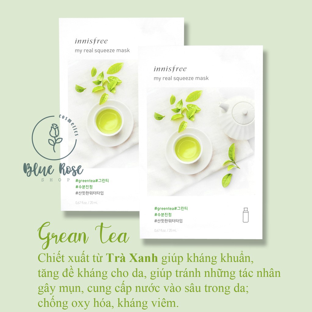 Mặt nạ Innisfree My Real Squeeze Mask #GreenTea: Trà xanh, dưỡng ẩm, ngừa mụn