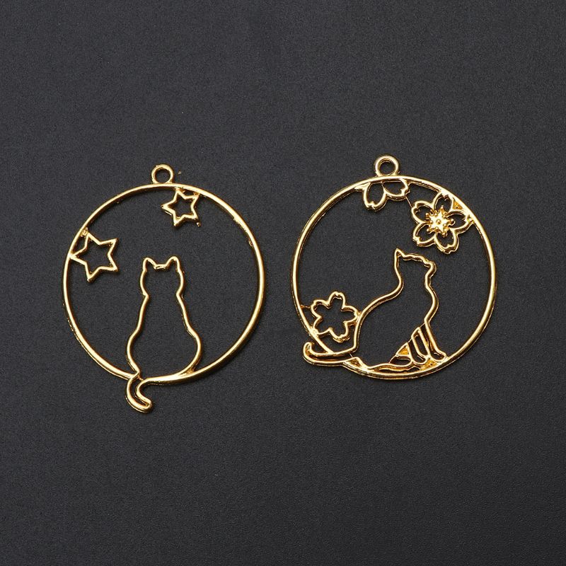 FLGO*2Pcs Star Cherry Flower Cat UV Frame Pendant Open Bezel Setting UV Resin Jewelry DIY