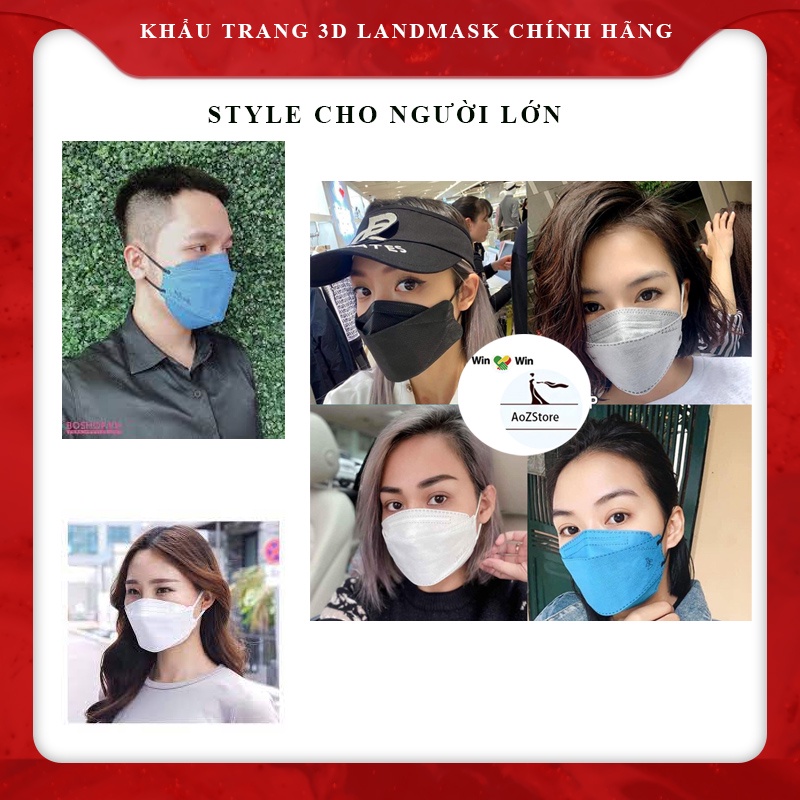 Khẩu trang 3d Landmask kf94 kháng khuẩn chính hãng 4 lớp người lớn và trẻ em gói 6 cái