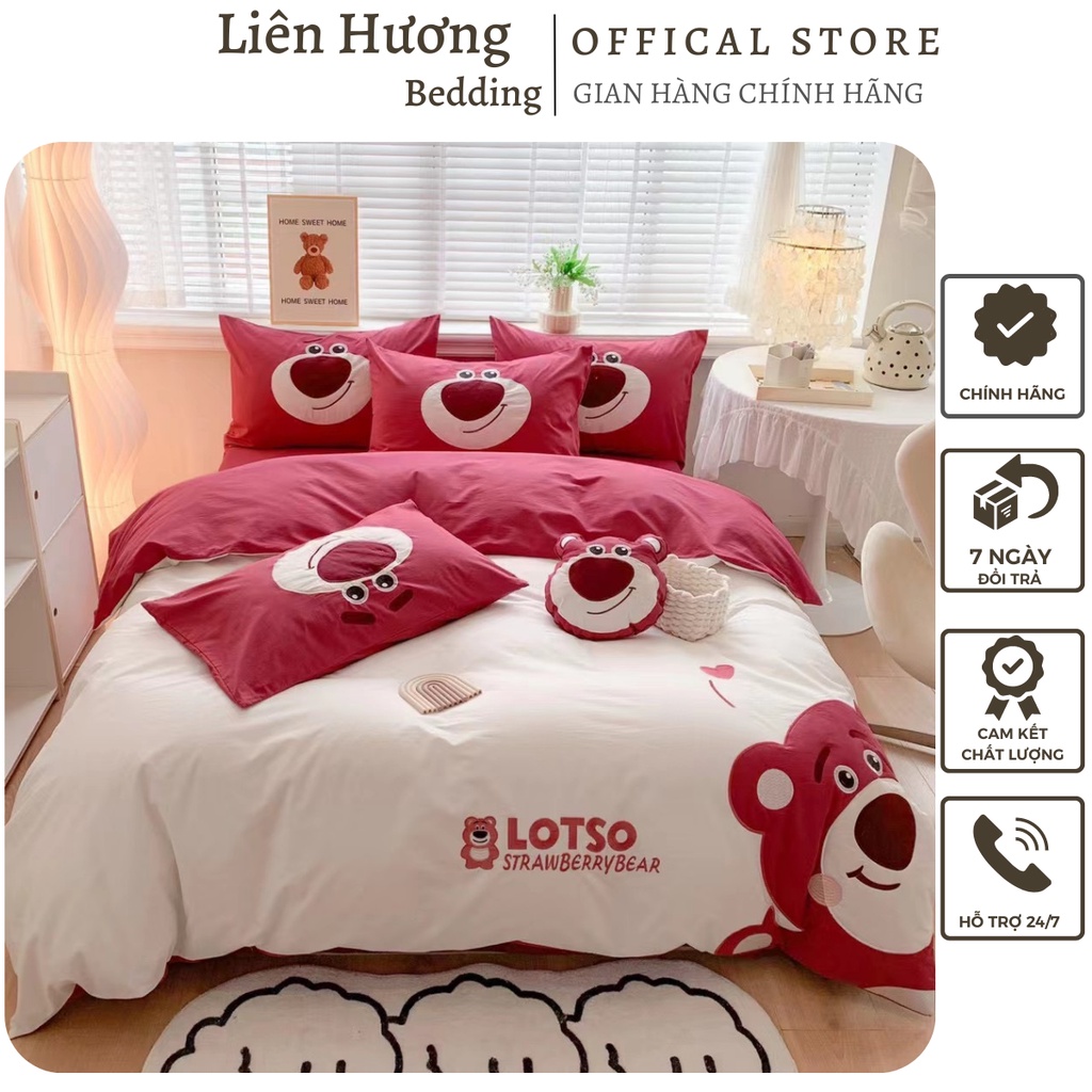 Bộ Chăn Ga Gối 5 Món Cotton Linen Họa Tiết Hoạt Hình Disney Dễ Thương, Chất liệu cotton thoáng mát sẵn hàng