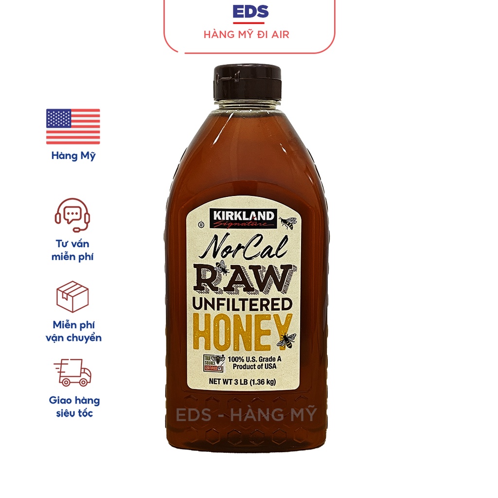 Mật ong Mỹ nguyên chất Kirkland date 2024 Norcal Raw Unfiltered Honey 1.36kg made in USA - EDS Hàng Mỹ