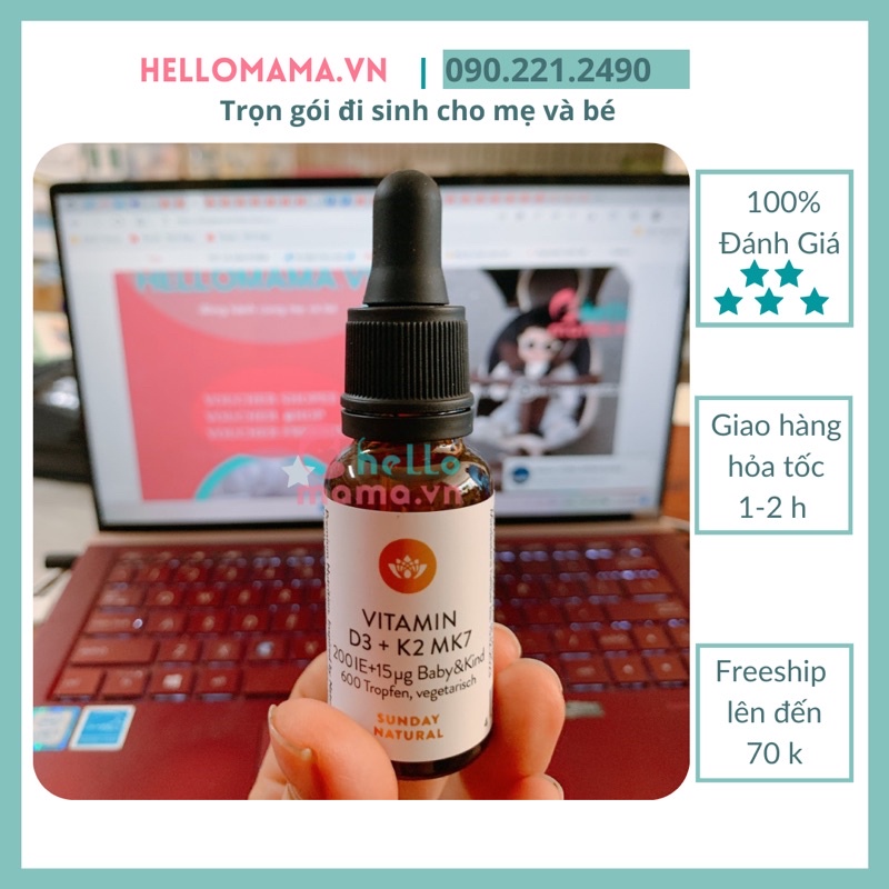 Vitamin D3 cho bé D3 K2 MK7 Đức Sunday Natural 20ml giúp hấp thụ canxi phát triển Chiều Cao tối ưu cho trẻ từ sơ sinh