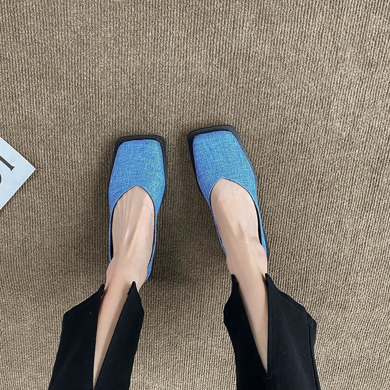 Giày Da Đế Bằng Mềm Mại Mũi Vuông Gót Thấp Phong Cách Anh Quốc Thời Trang Cho Nữ