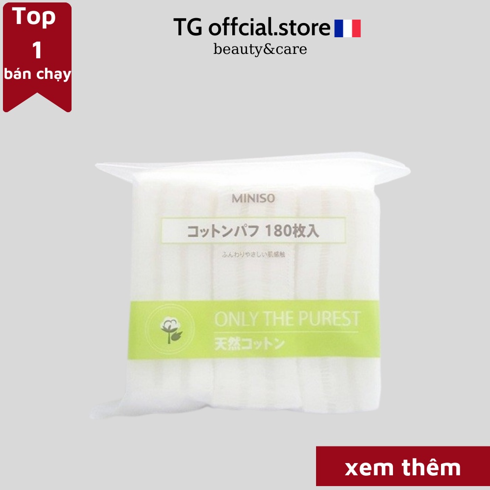 Bông Tẩy Trang Miniso Nhật Bản Set 180 Miếng Chất Bông 100% Cotton Mềm Mại, Min Màng, Thấm Hút Tốt, Làm Sach Hiệu Quả
