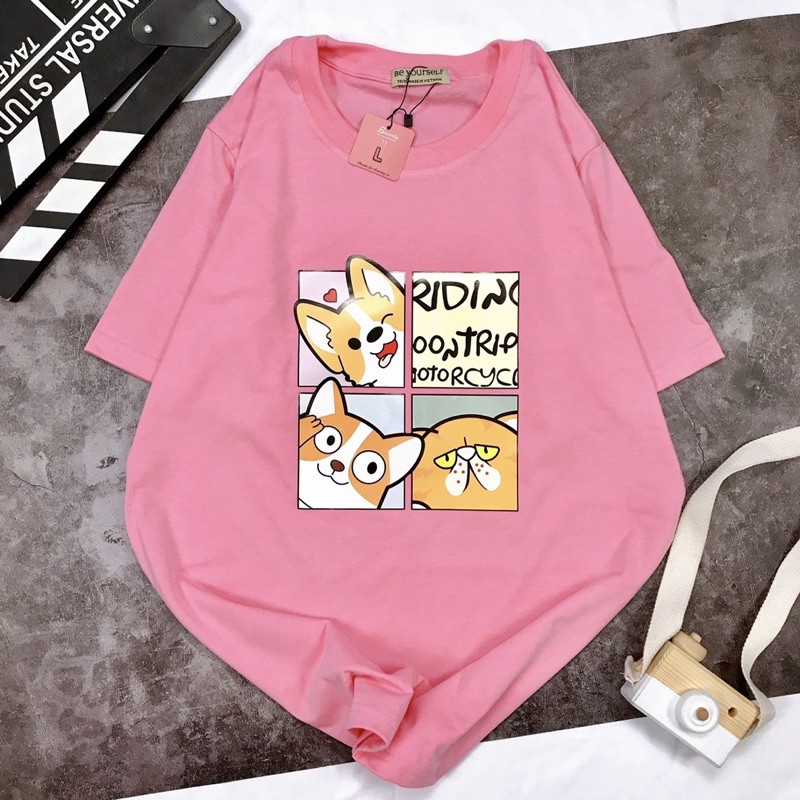 Áo Thun Tay Ngắn UNISEX in Decal CORGI - Hình chụp thật (Đủ size M-L-XL) - Số đo ở cuối