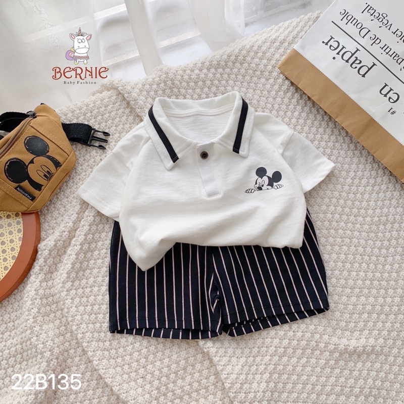 BERNIE- Set Bộ Mickey Áo Polo Quần Kẻ Cho Bé Trai