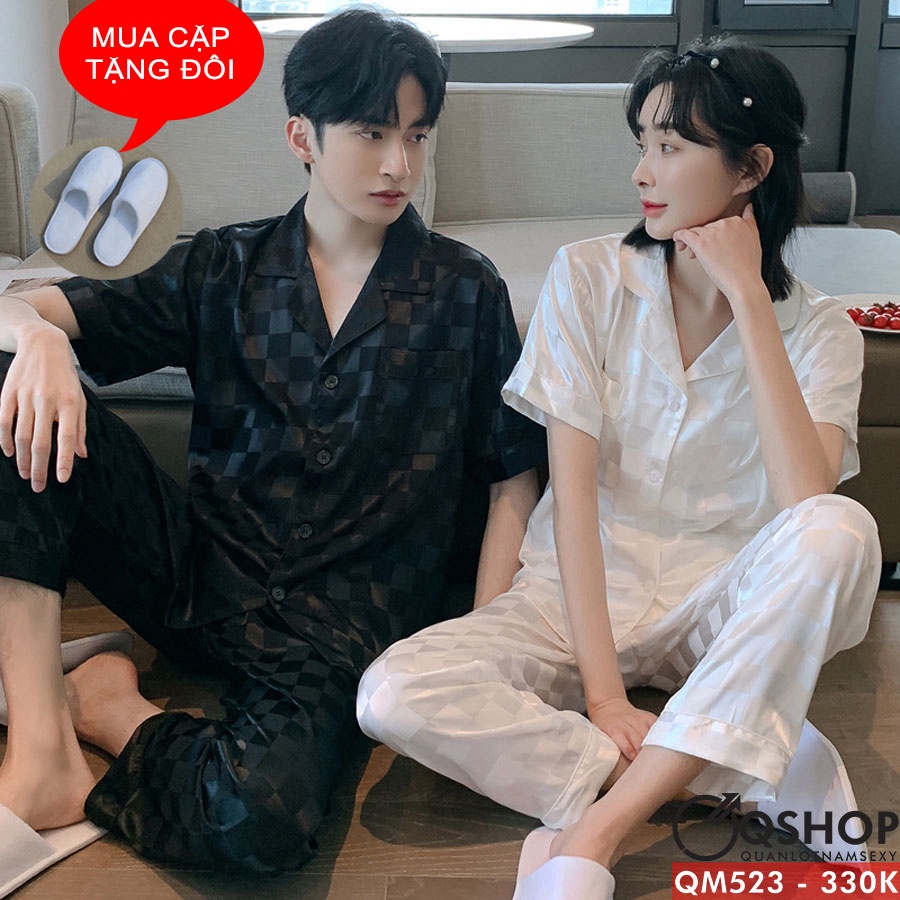 Bộ đồ pijama cặp đôi nam nữ lụa gấm quần dài tay ngắn QSHOP QM523