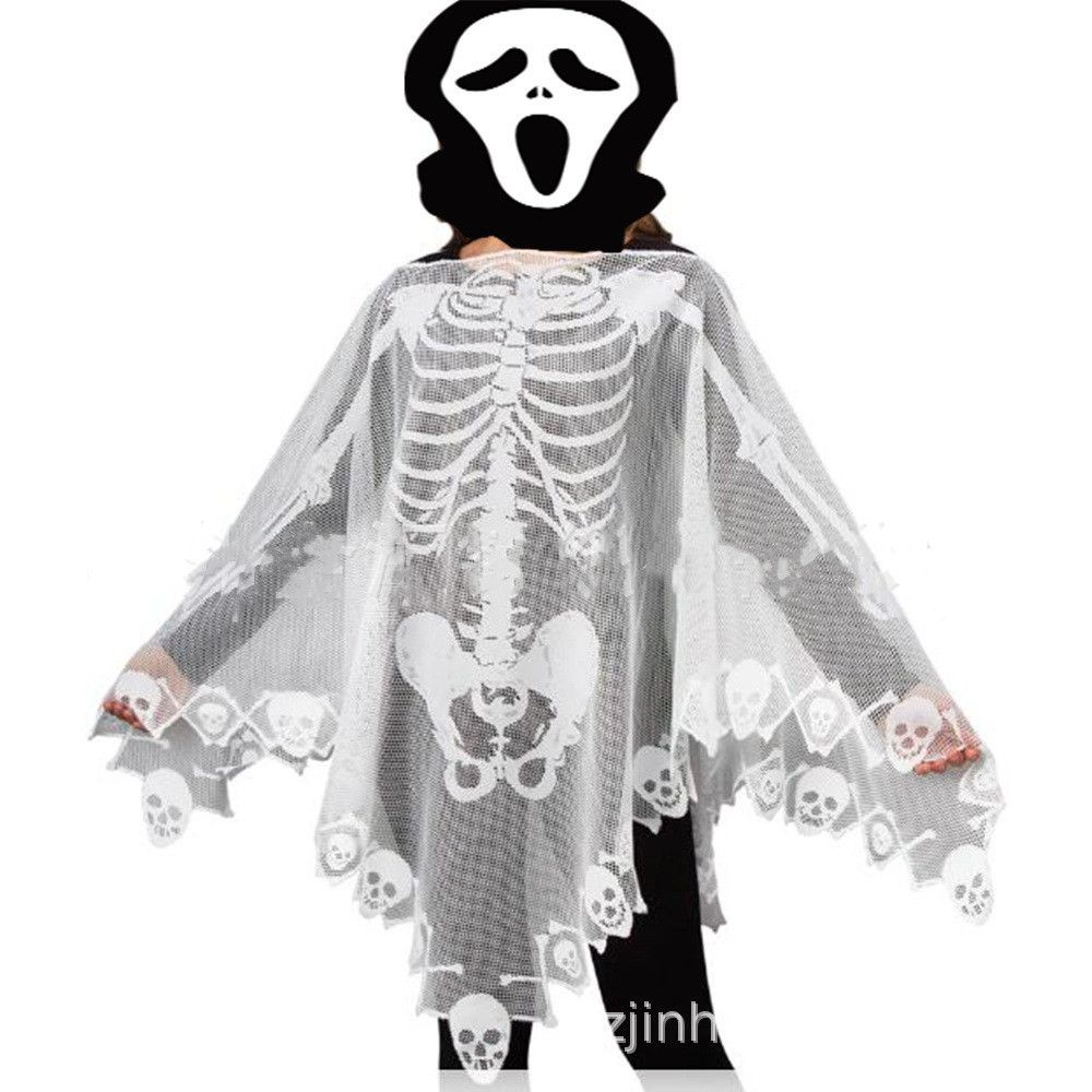 new Halloween Shawl Skeleton Lace WomenGift Photography Prop Halloween Holiday Soft Exquisite Loose Cape Poncho Party Stage Costume