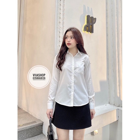 Sơ Mi Trắng Công Sở Dài Tay Túi Ngực