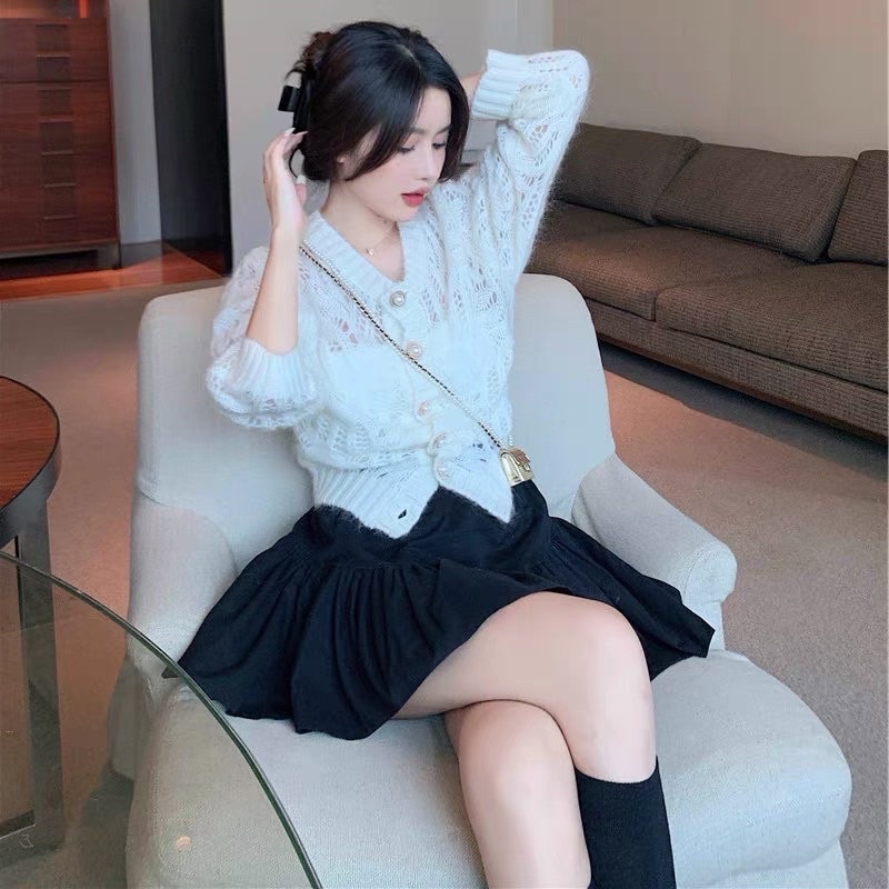 Áo cadigan lưới sexy cúc ngọc