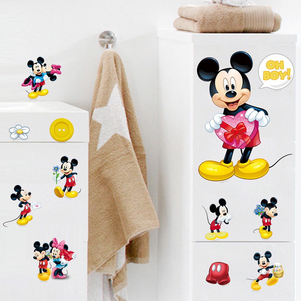 Sticker Dán Tường Họa Tiết Hoạt Hình Mickey Minnie Dễ Thương Chống Thấm Nước Diy81