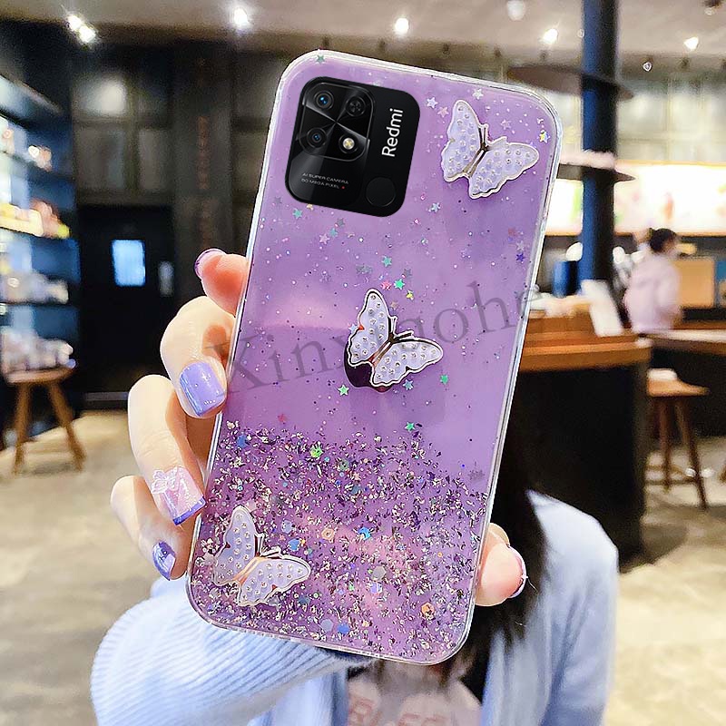Ốp Điện Thoại Mềm Trong Suốt Hình Bướm Lấp Lánh Cho Xiaomi Redmi 10C 10A 10 Note 11 11S 11Pro 11 Lite 12 K40 K50 11T Pro