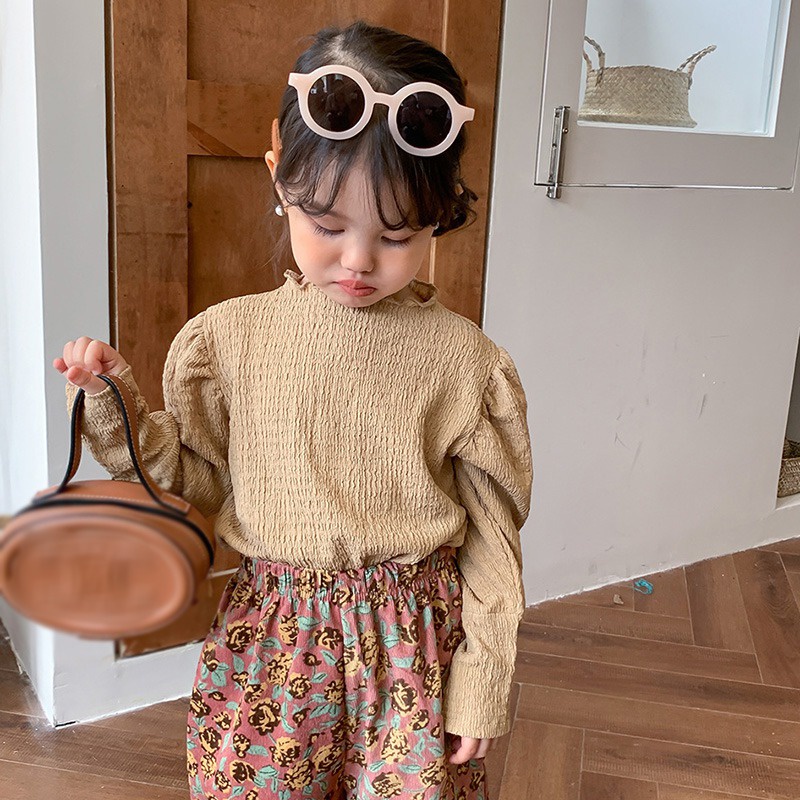 Hàng Mới Về Mới Áo Sơ Mi Cotton Tay Phồng Thời Trang Thu Đông Dành Cho Bé