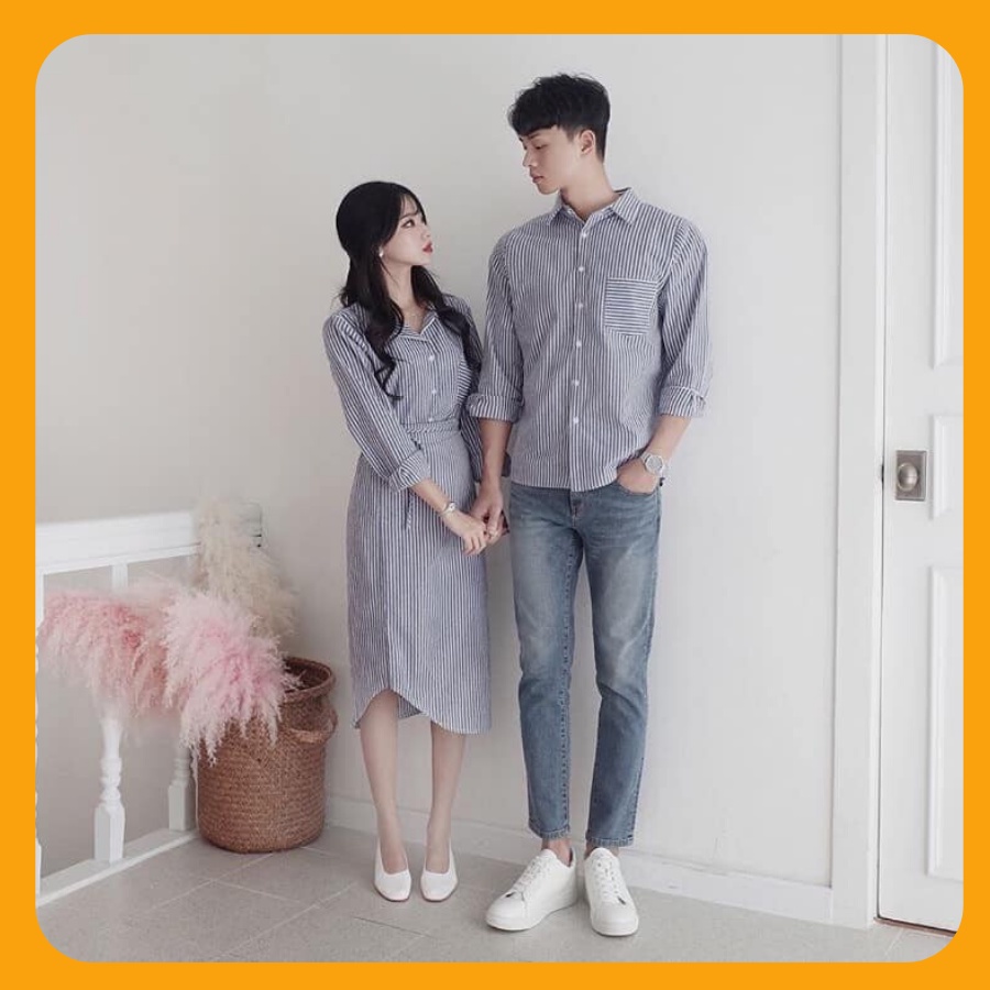 Áo đôi áo cặp FREESHIP Áo đôi nam nữ đẹp Set áo váy sơ mi Hàn Quốc dáng dài COUPLE STORE