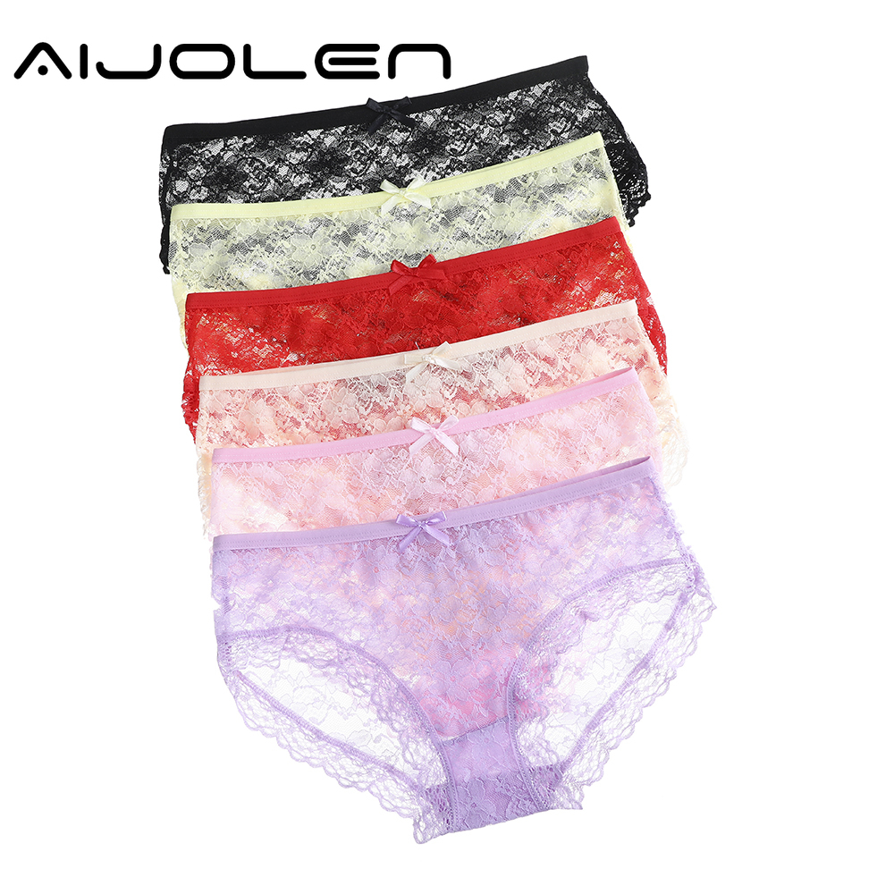 Quần lót Aijolen vải ren xuyên thấu đính nơ quyến rũ cho nữ