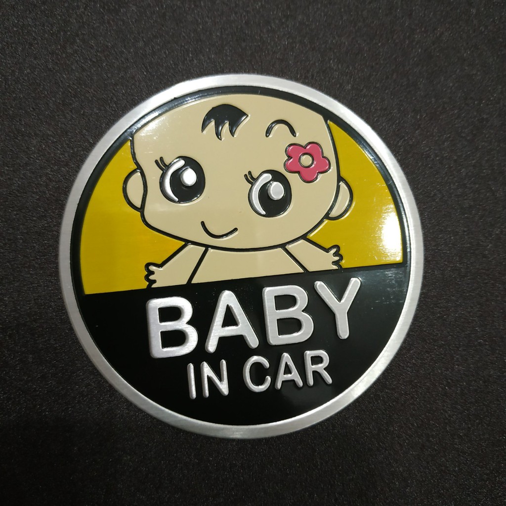 Tem nhôm dán xe Baby in car hình tròn 7.5cm nhiều màu