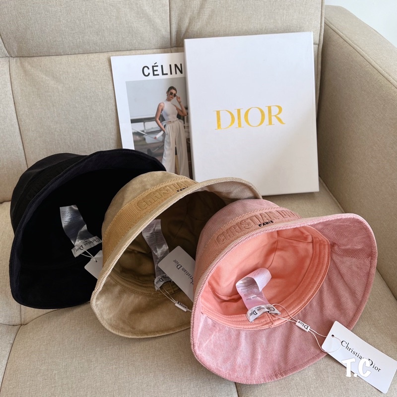 Mũ bucker dior nhung tăm đai thêu