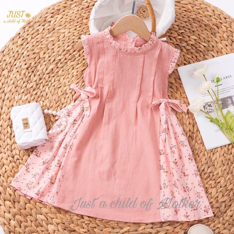 Váy cho bé gái,Vải thô cara phối hoa xinh xắn cho bé từ 9-35kg