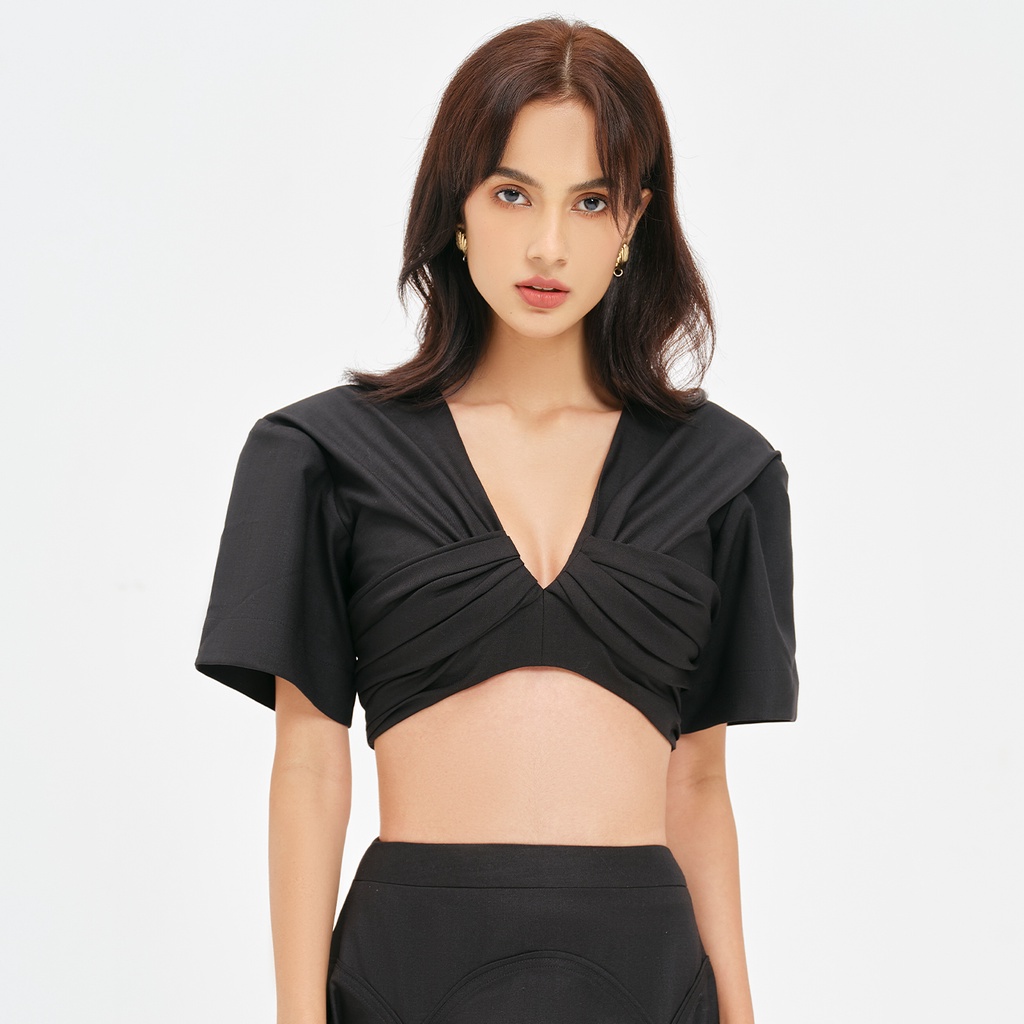 DEAR JOSÉ - Áo kiểu xoắn ngực Memphis vải cotton đen