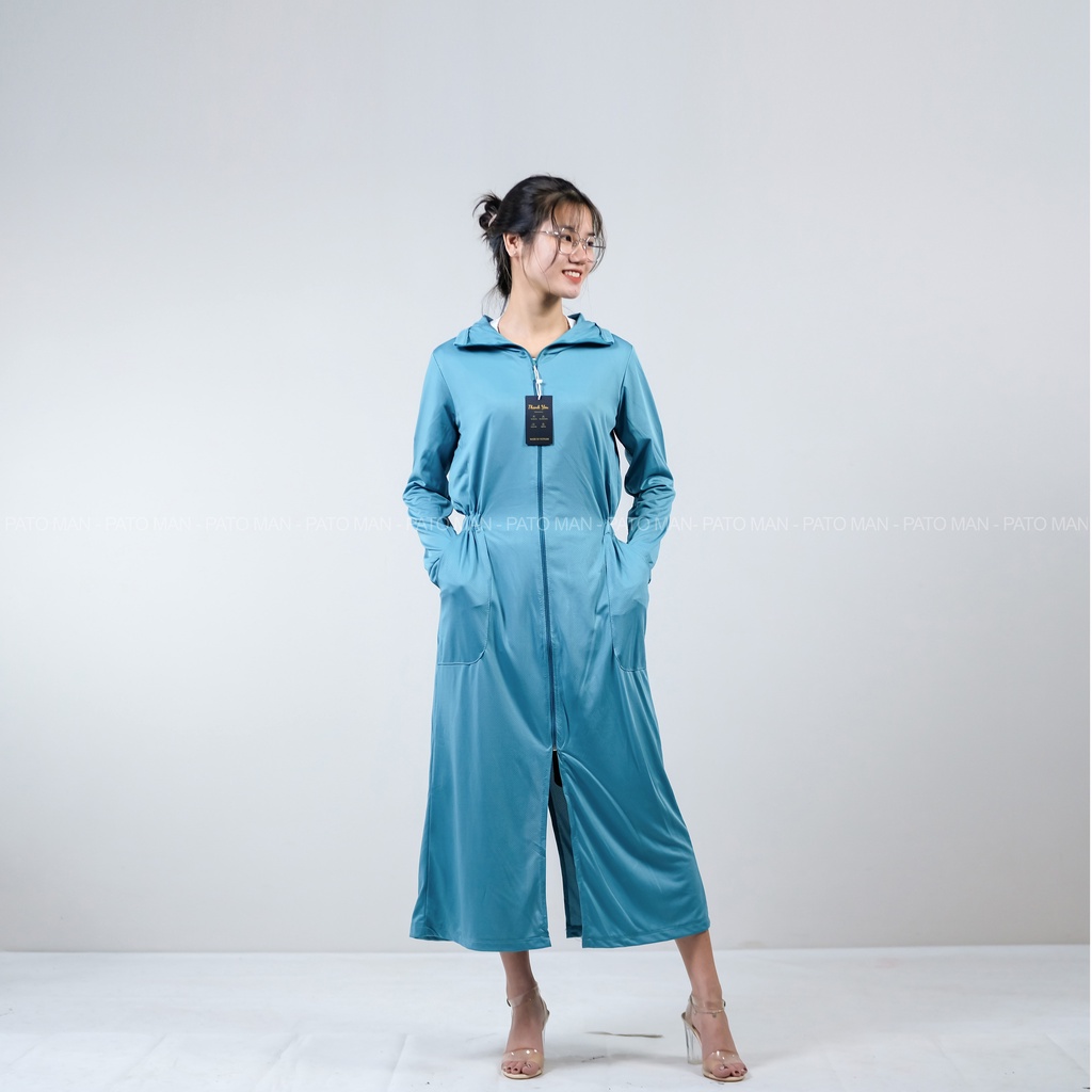 Áo chống nắng toàn thân PATO áo khoác nắng nữ dáng dài chun eo chất kim cương thông hơi