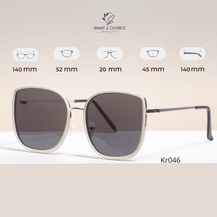 Kính râm nữ Jimmy & Charice kr046 Viền trắng cao cấp mắt chống xước chống tia UV400