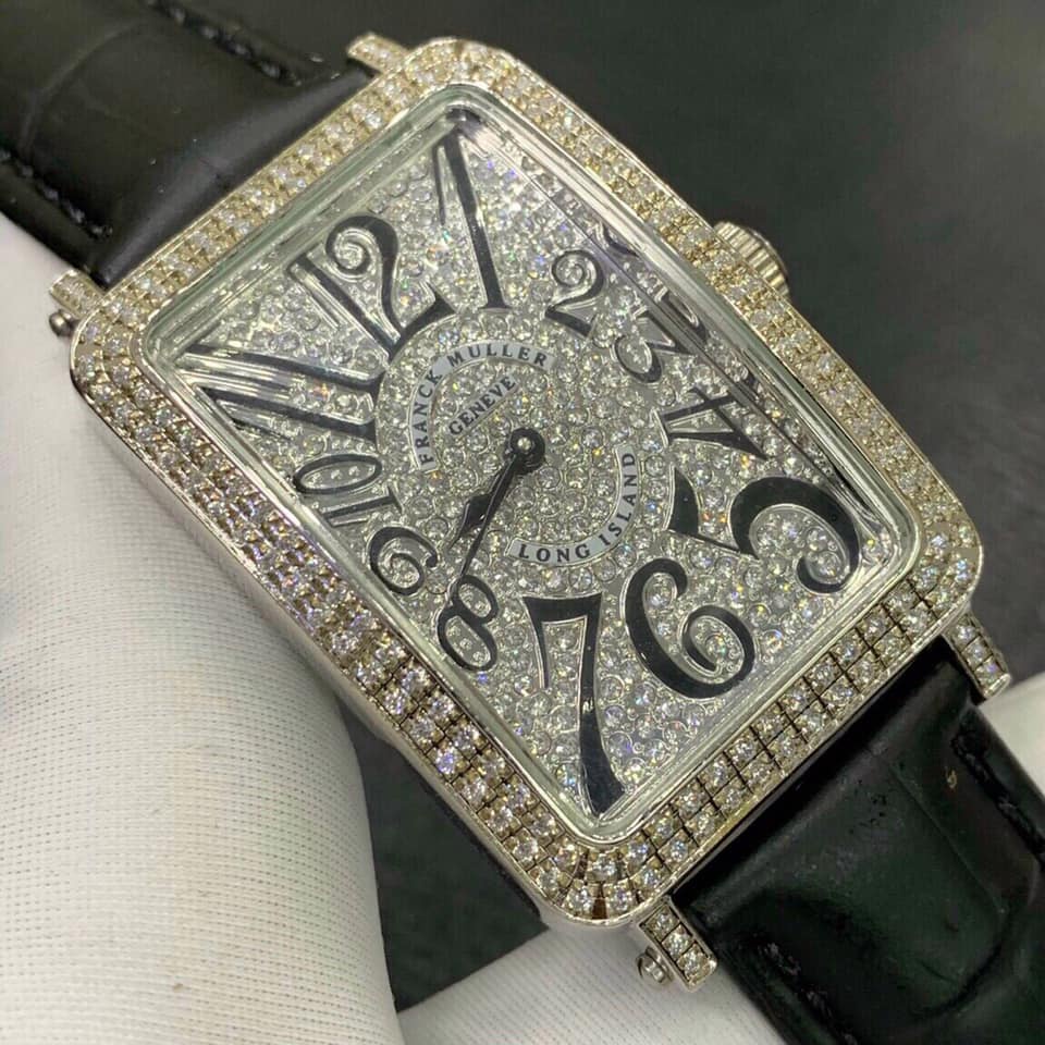 Đồng hồ Nữ Franck Muller chữ nhật mặt kín đá cao cấp chạy pin máy Nhật size 34mm dây da nhiều mầu
