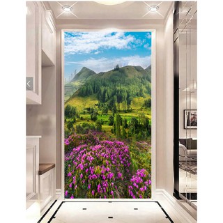 Bức tranh khổ dọc thiên nhiên đồi núi phong cảnh phù hợp cho người mệnh Hỏa mệnh Mộc trang trí vải lụa dán tường 3d