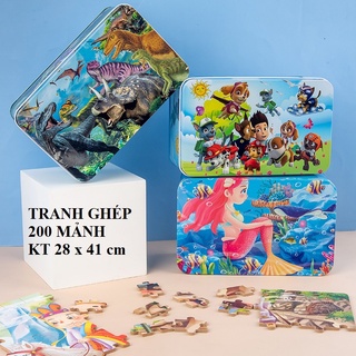 Tranh ghép hình 200 mảnh hộp thiếc, xếp hình 200 miếng,Tranh ghép gỗ, Puzzle cho bé