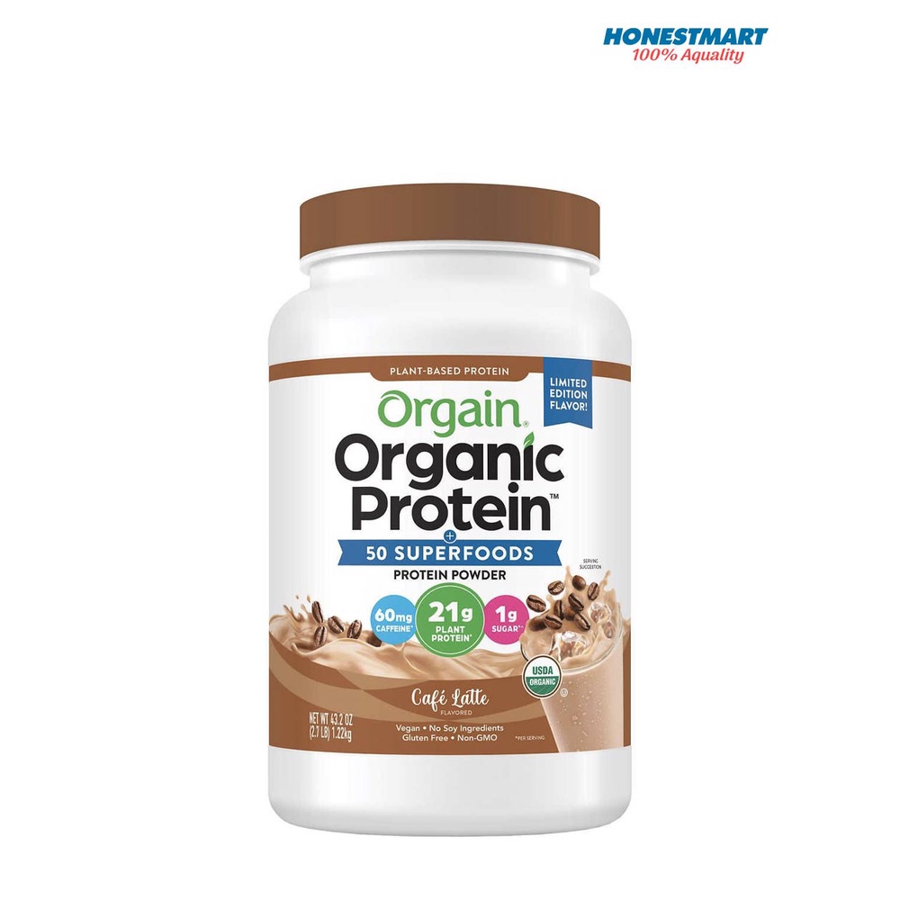 Bột Protein hữu cơ và siêu thực phẩm thực vật Orgain Organic Protein Cafe Latte 1.22 kg