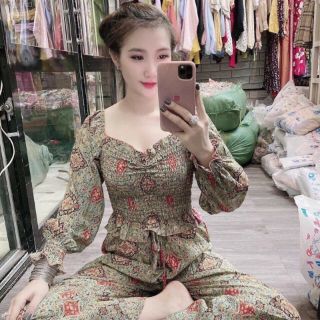 Bộ Thổ Cẩm Tay Dài Áo Ôm Lụa Mango