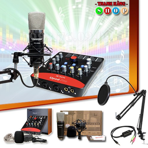 Trọn Bộ Combo Micro Thu âm chuyên nghiệp Takstar PC K500 và Soundcard thu âm live stream Karaoke icon upod pro