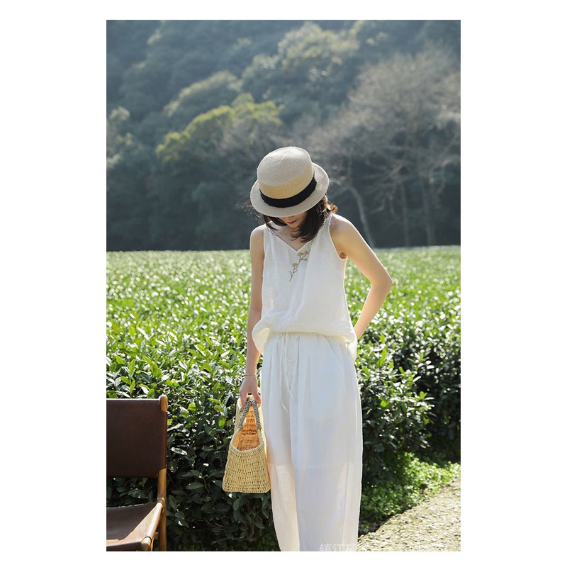 Áo Sát Nách 100% Cotton Dáng Rộng Thêu Họa Tiết Cổ Điển Dễ Phối Đồ Thời Trang Cho Nữ