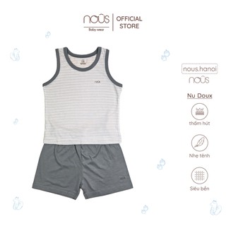 Bộ Quần Áo Cộc Ba Lỗ Thường Kẻ Ghi Nhạt Trắng Nous (Size 6-9 Tháng Đến 18-24 Tháng)