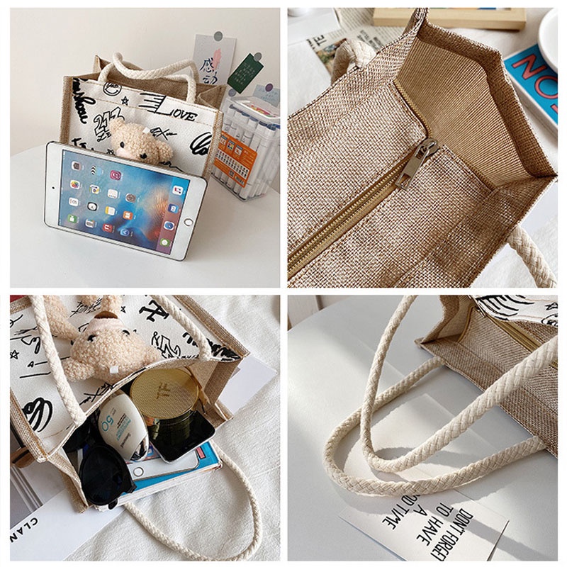 Túi vải đựng hộp cơm trưa họa tiết graffiti dễ thương phong cách Nhật bản