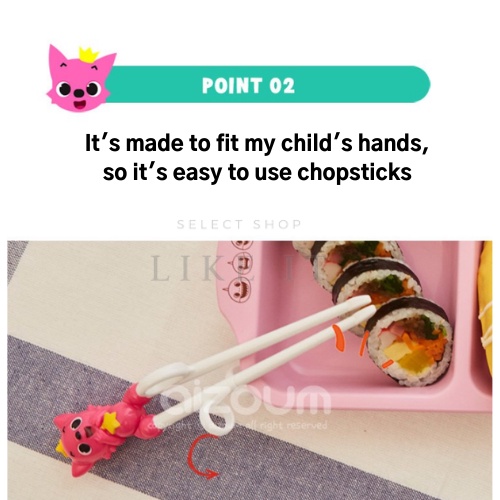 Đũa tập ăn hình cá mập hồng và tay phải dành cho trẻ em miễn phí vận chuyển từ Hàn Quốc