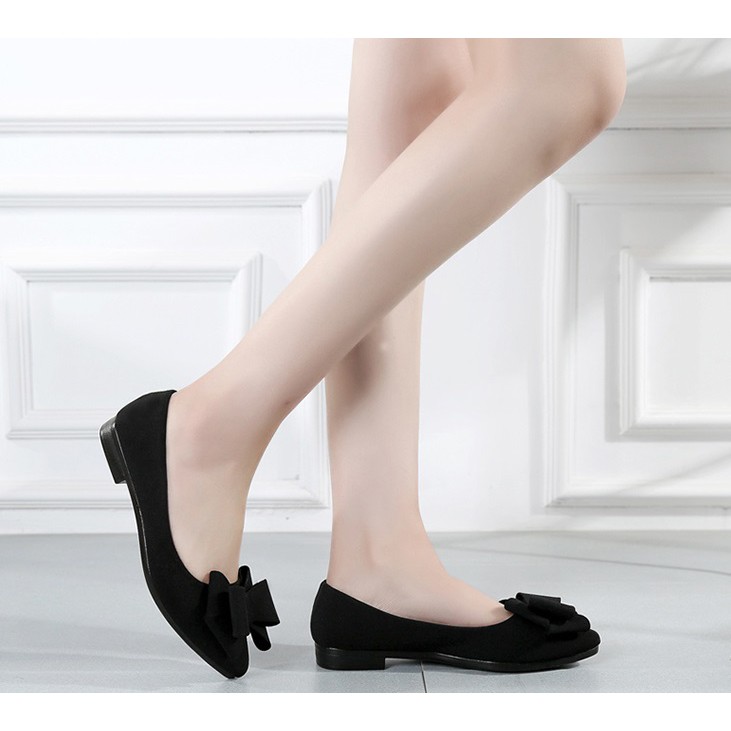 [FORM RỘNG] Giày búp bê đính nơ mũi nhọn chất đẹp kiểu dáng sang trọng | BigBuy360 - bigbuy360.vn